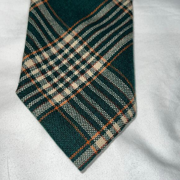 Vintage Handmade Mens Green Plaid Wool Tie - Picture 3 of 5